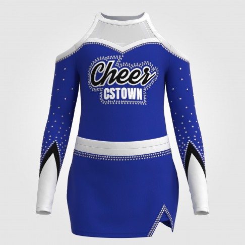 ロングスリーブのブルーの女性チアリーダーコスチューム - CSTOWNCHEER